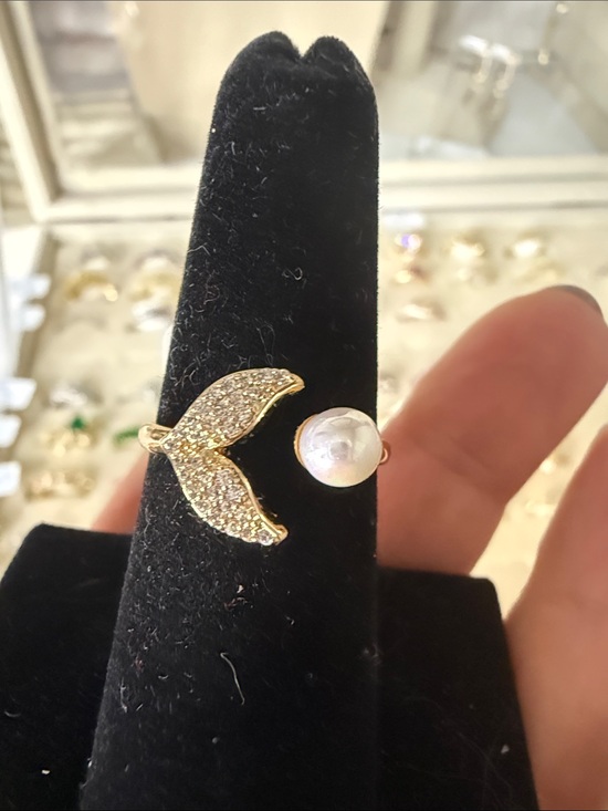 Jewelry - Rose Gold Whale Tail Open Bypass Ring with Pave Detail - Women Jewelry